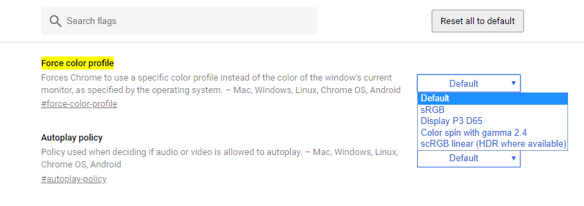 Как изменить цветовой профиль Chrome 2