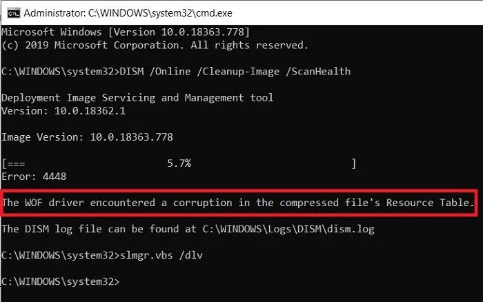 Как исправить в Windows 10 ошибку Error 448, The WOF Driver encountered a corruption in the compressed file’s Resource Table 2